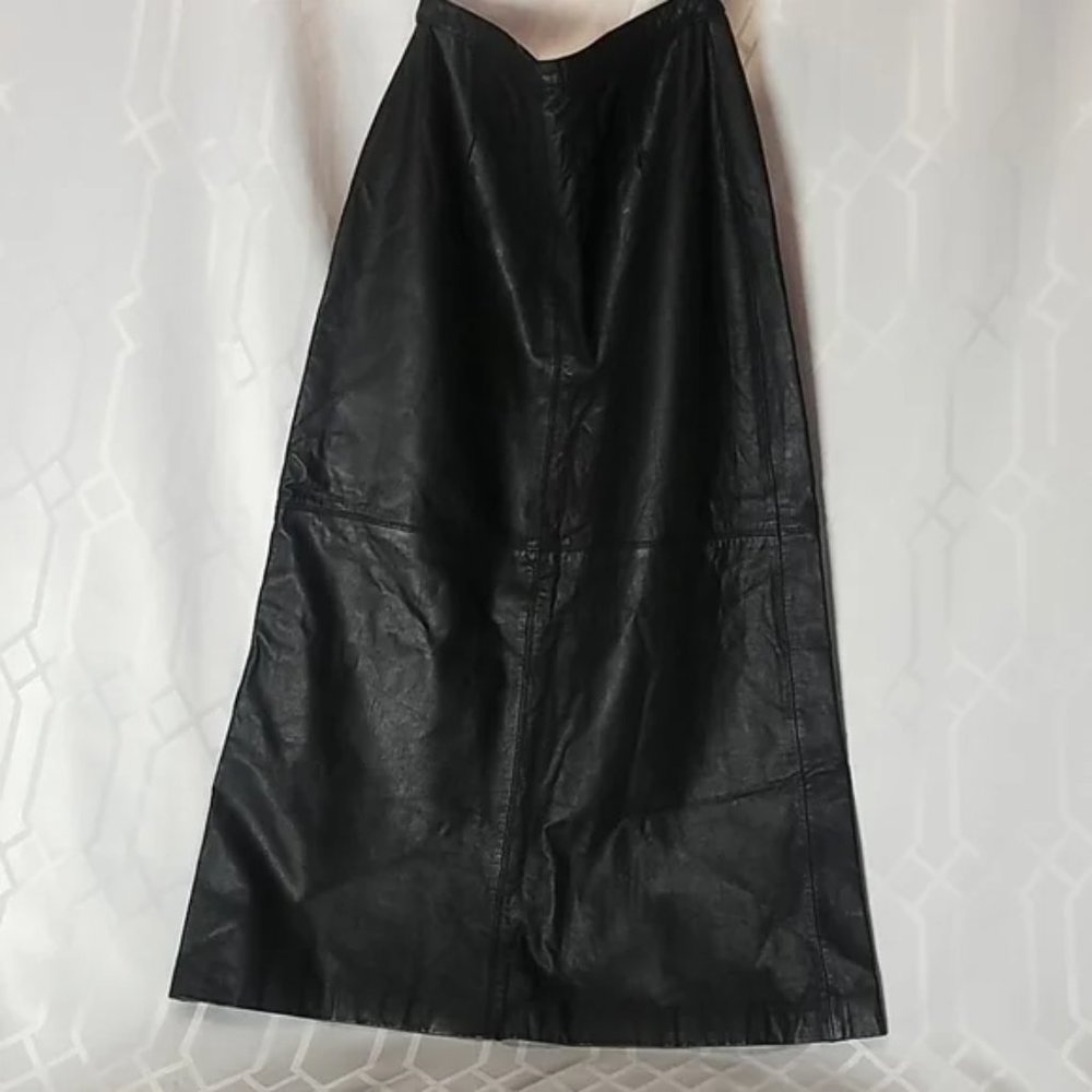 Brandon Thomas, size 8, black leather maxi/midi skirt